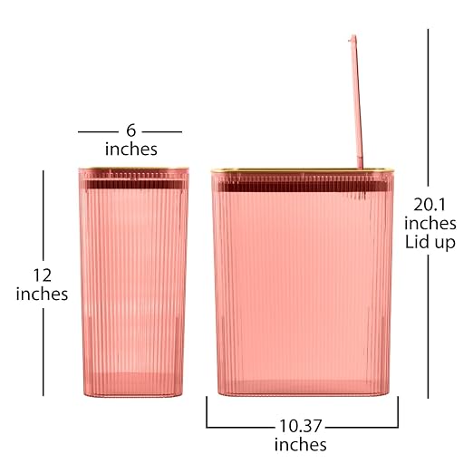 Glad Bathroom Trash Can, 2.6 Gallon (10L) - Slim Plastic Waste Basket with Pop-Up Lid and Bag Ring - Colored Clear Trash Can for Bedroom, Office, College Dorm - Blush