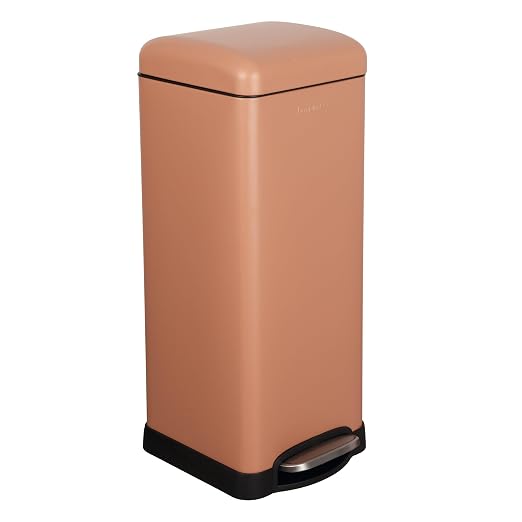 happimess Betty 8 Gal Step Trash Can Soft-Close Lid, Clay Rose | Removable Liner, Semi-Rectangular, Steel Pedal, Iron Powder Coated, 27" Height, Non-Skid Base