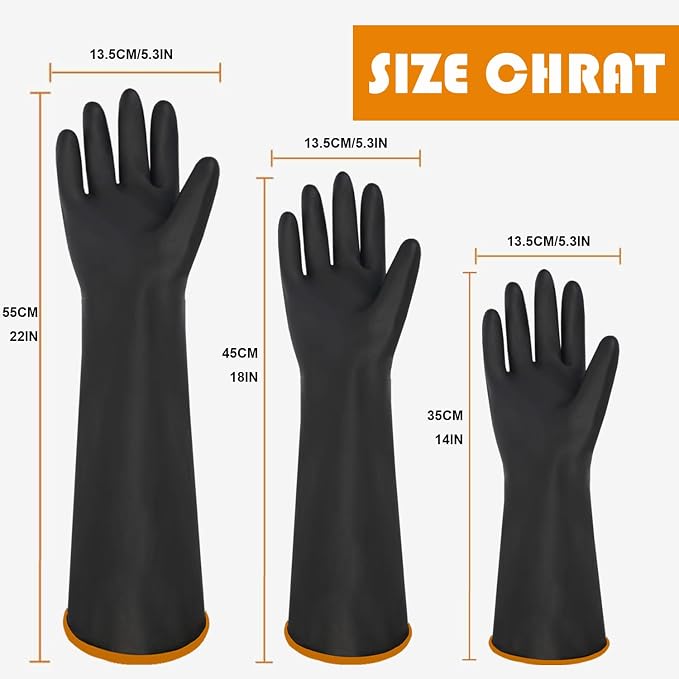 Chemical Resistant Latex Gloves, 14'' 18'' 22'' Industrial Heavy Duty Work Rubber Glove, Black Color One Pair