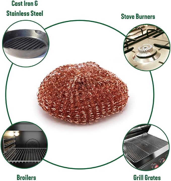 Pine-Sol Heavy-Duty Copper Coated Scrubbers - Premium Scrub Sponges for Cast Iron Pans, Stainless Steel Cookware, Oven Racks, and Grills, 4 Pack