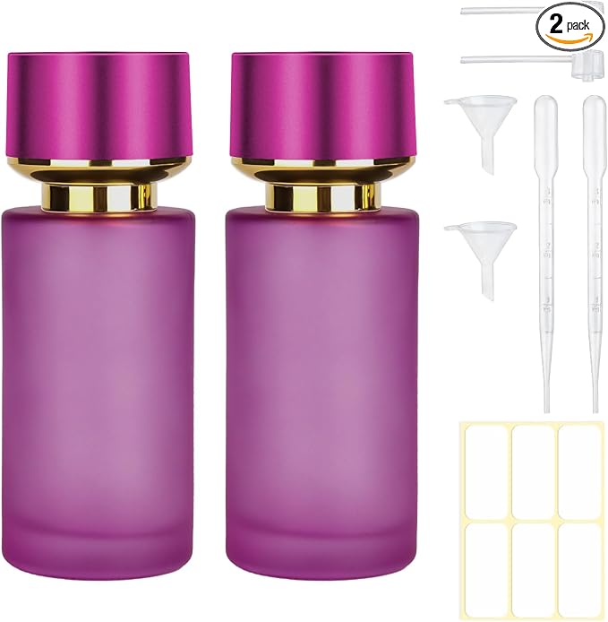 2pcs 50ml Glass Spray Bottle for Perfume,Refillable Travel Perfume Atomizer Bottles,Purple Portable Cologne Atomizer Empty Bottle.(Purple*2)