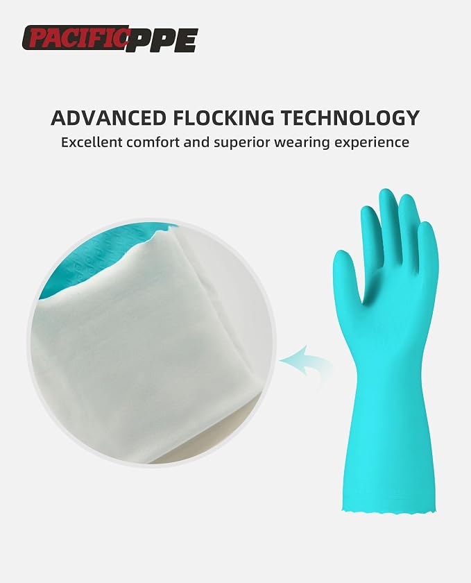 4 Pairs Dishwashing Gloves, Cotton Flocked Liner, Green, Medium | Waterproof dishwashing gloves with non-slip grip, soft cotton lining, flexible fit for kitchen, bathroom, laundry & cleaning