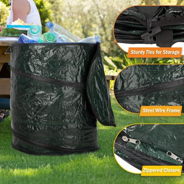 Wakeman Outdoors Collapsible Trash Can, 44-Gal, 29.5-Gal, 23.1-Gal, 3-Pack | Outdoor Portable Pop Up Trash Cans for Parties, Laundry Hamper, Collapsible Yard Waste Bag Leaf Bin - Camping Essentials