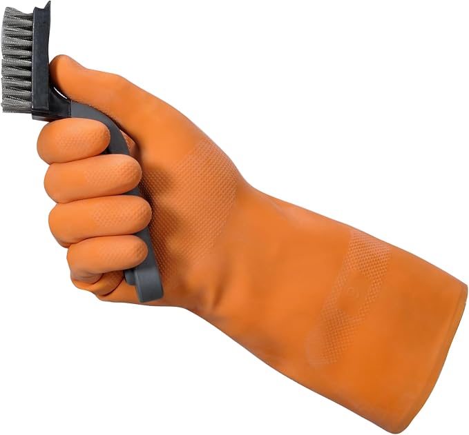 Mr Clean Ultra Grip Heat-Resistant Reusable Gloves with Soft Cotton Flock Lining, Orange, Medium