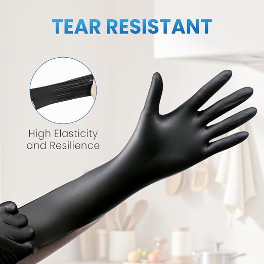 Borje Nitrile Gloves Medium, 100 Count Disposable Gloves, Black, Latex-Free Powder-Free, Medical Exam, Food Safe, Cleaning, Cooking