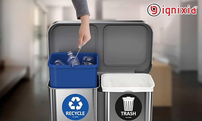 IGNIXIA Recycle Stickers for Trash Can, (Pack of 02) 6x6 Inches Large Blue (Blue and Black)