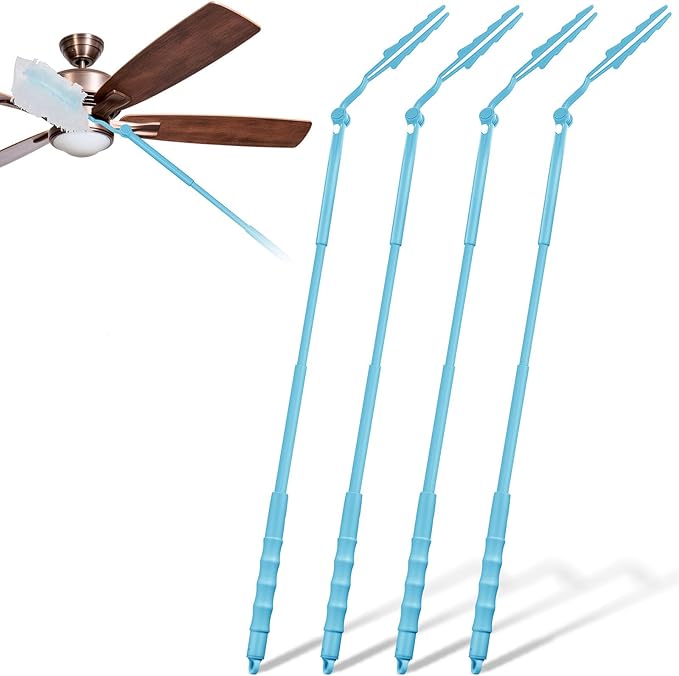 Colingmill 4 Pcs 3 ft Replacement Handles Compatible with Duster Refills | For Ceiling Fans, Blinds, Shelves, Windows, Long Extended Handle Only, Sky Blue, Foldable, Durable PET, 270° Rotating Head