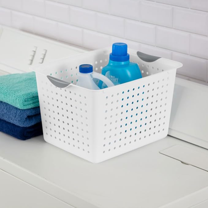 Sterilite Deep Ultra Basket, Open Plastic Storage Bin, White, 6 Pack | Large Open Containers and Bins for Pantry Shelves, Kitchen Cabinets, Laundry, Closets, Dorm Rooms, Classrooms & Bathrooms