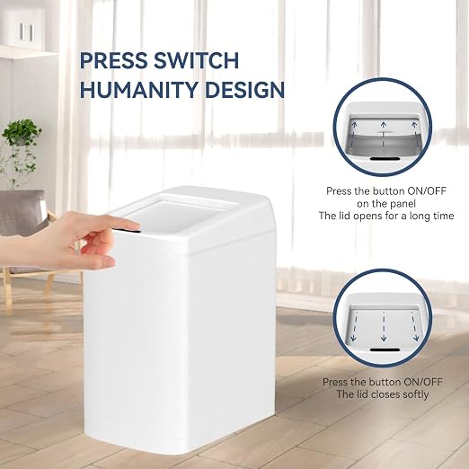 ELLO&ALLO 13 Gallon Kitchen Trash Can with Roll Up Lid, Automatic Touchless Motion Sensor Rectangular Trash Can, White
