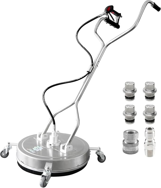 JANZ 24'' Pressure Washer Surface Cleaner with Dual Handle Pro | with 4 Wheels,Stainless Steel Housing,4 Replacement Nozzles and 2 Hose Adapters, for Driveways, Sidewalks Cleaning