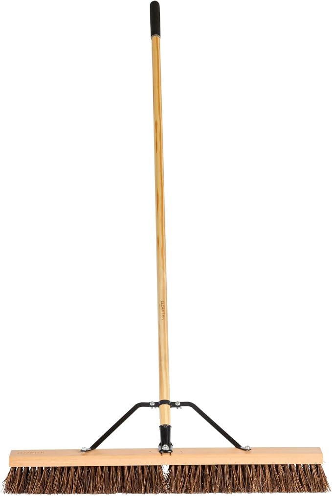 Restaurantware-Clean Tek Professional 30 Inch Push Broom, 1 Heavy-Duty Broom with 60â€ Handle - Palmyra Bristles, Use Indoor and Outdoor, Wooden, Commercial Use, for Deck, Driveway, Garage, Patio
