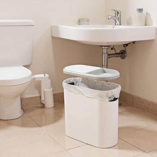 Slim Trash Can with Lid Leakproof Waste Container | Kitchen Compost Trash Can for Home RV Office Dormitory Boat Bathroom Bedroom Laundry Room Garage Restaurant