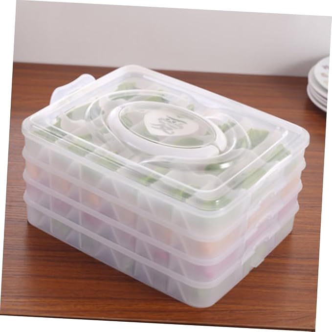 Dumpling Storage Box Four Layers PP Stackable Organizer for Freezer | 18 Slots Per Tray, Separated Grid Layout, Portable Design, for Housekeeping and Camping Use