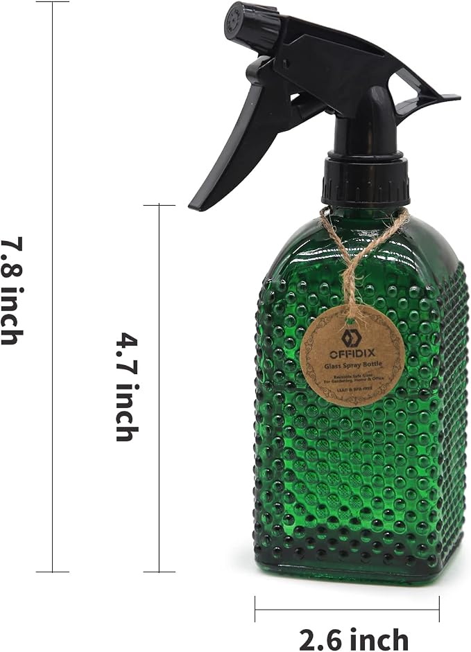 OFFIDIX Fine Mist Plant Mister Adjustable Nozzle Green Spray Bottle 13.5 oz | Glass Misters Bottle Handheld Pressure Watering Can 400ml Empty Vintage Water Mister for Indoor Outdoor Garden Pet Cleaning