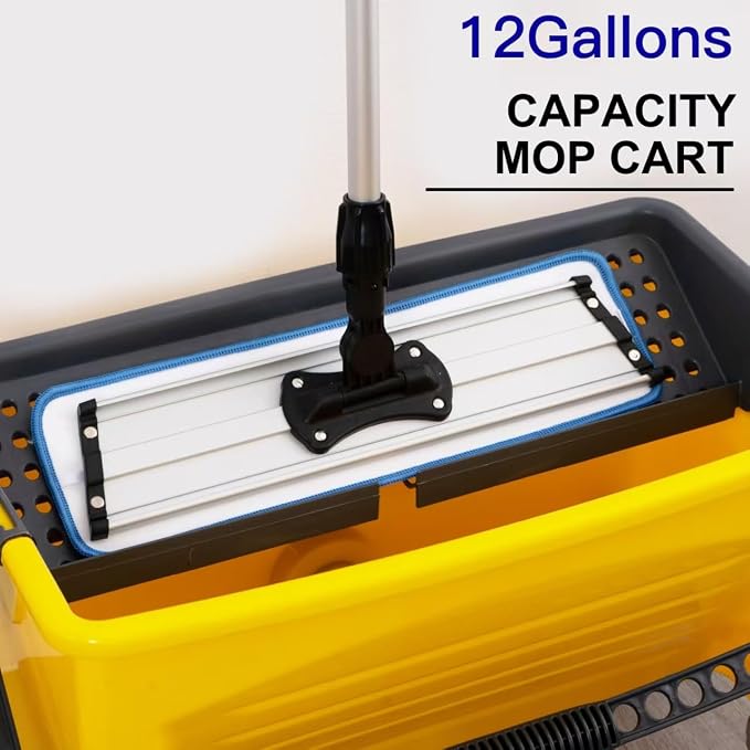 Matthew Cleaning Microfiber Finish Bucket with Sieve,Press Wring Mop Bucket for Microfiber Flat Mops, Mop Bucket with Non-Marking Casters Wheels,44" Yellow