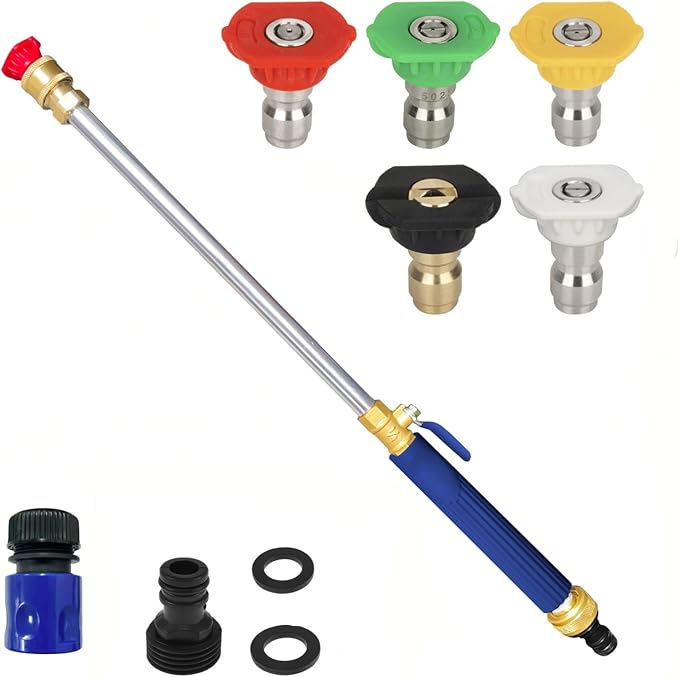 High Pressure Hose Nozzle for Garden Hose,Leak-Free Jet Wand with 5 Nozzles | Heavy Duty Brass Water Jet Nozzle for Car Wash, Patio, Driveway, Lawn & Garden Cleaning with Leak-Free Design