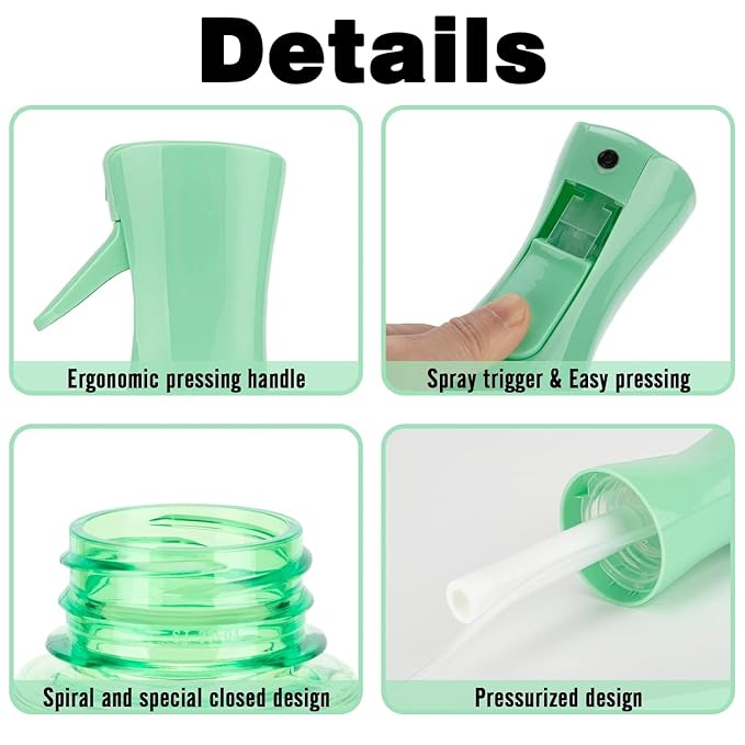 Spray Bottle for Hair (6.8OZ /200ML) Continuous Ultra Fine Mist Sprayer for Hair, Salons, Barber, Plants, Skin Care, Cleaning 2 Pack CLEAR GREEN