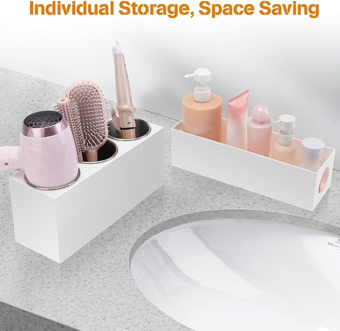 GFWARE Hair Tool Organizer with 3 Stainless Steel Cups, Cooling Hot Tools | Bathroom Vanity Storage, Hair Styling Accessorier Hair Dryer, Blow Dryer, Curling Iron, Flat Iron, Hair Straightener