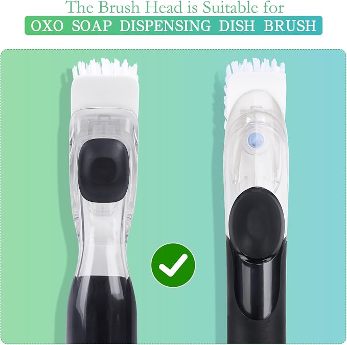 New Brush Refills for OXO New Soap Dispensing Dish Brush-8 Pack | Nylon Bristles Brush Head Replacements for Kitchen Soap Dispensing Scrubber Non-Scratch Brush Refills for Pots Pans and Sink