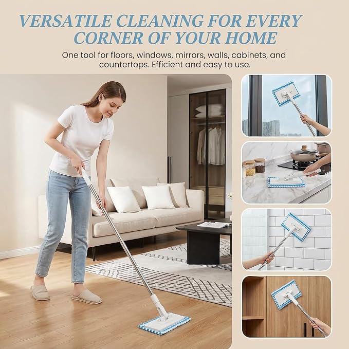 Clamp Grip Mini Mop, Zero Touch Cloth Changing Mop with Automatic Push Pull Handle,360 Rotating Lazy Mops Wet Dry for Whole House Cleaning,Retractable Gap Dust Cleaner Flat Mops (White-5 Cloths)