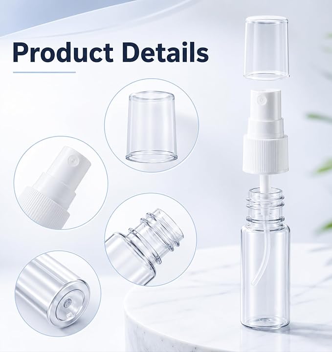 8Pcs Mini Spray Bottle, 0.5oz Travel Spray Bottle Refillable Fine Mist 15ml | Tiny spray bottle delivers fine mist, refillable leak-proof plastic, portable for travel perfume, skincare and daily use.