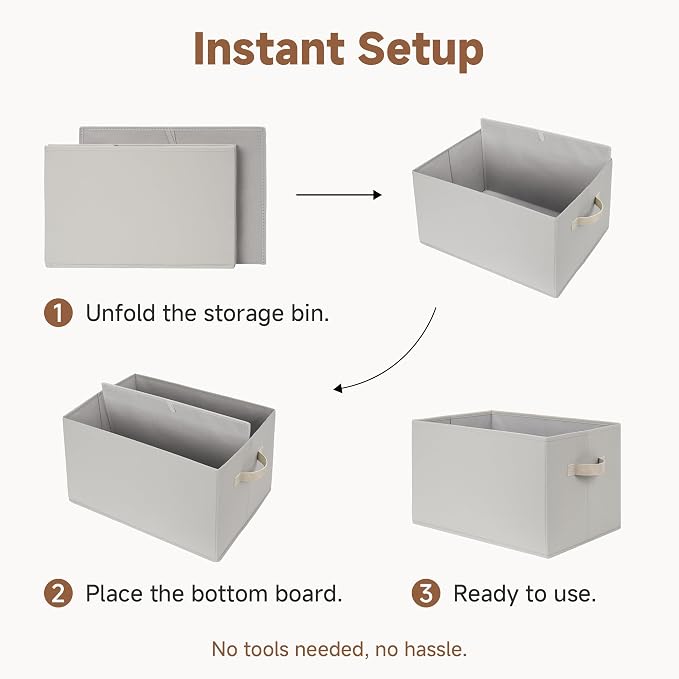 StorageWorks Closet Storage Bins, Light Gray, Large, 3-Pack | Storage Baskets for Shelves, Fabric Storage Bins, Closet Organization and Storage Baskets, Organizer Bins for Clothes