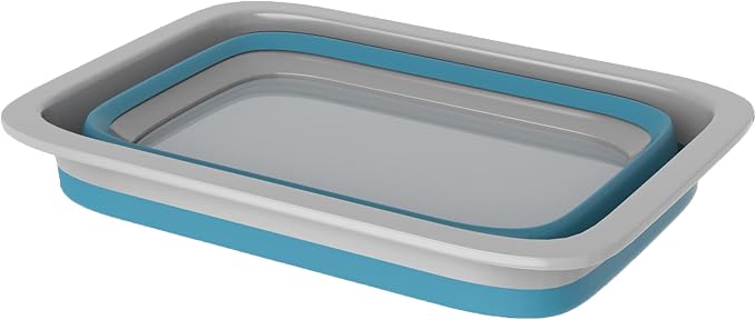Wakeman Collapsible Trash Can and Camp Sink Set - 29.5-Gallon Garbage Bin and 7-Liter Wash Basin - Camping Accessories Outdoors (Blue and Green)