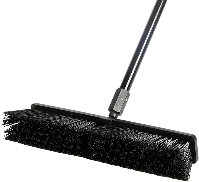 Restaurantware-Clean Tek Professional 17.13 Inch Push Broom, 1 Heavy-Duty Broom With 59â€ Handle - Heavy Bristles, 2 Handle Attachment, Wooden, Commercial Use, For Deck, Garage, Yard, Patio