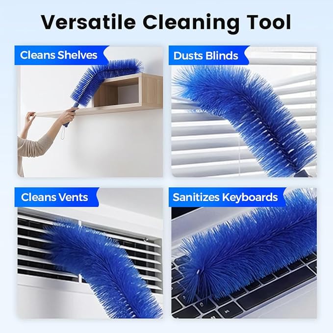 Ultimate Dusting Tool, Fan Cleaning Brush, Bendable Microfiber Head, Flexible Microfiber Duster Remover Washable ldeal for Electric Fans Air Conditioning, Home Car Vents, Curtain (2pcs*Blue)