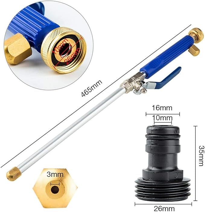 High Pressure Power Washer Attachment Hose Nozzle Wand Lance | Hydro Jet Water Hose Nozzle, ,Watering Sprayer Cleaning Tool, Wand Lance for Gutter Patio Car Pet Window Glass Blue