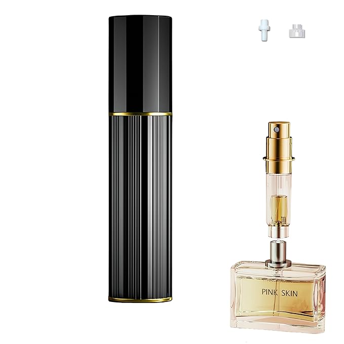 Perfume Travel Refillable Bottle Cologne Portable Atomizer Fragrance Scent Sprayer Pump Fill from Bottom Mini Pocket Size 5ml for Travel Essentials & Best Gift (BLACK)