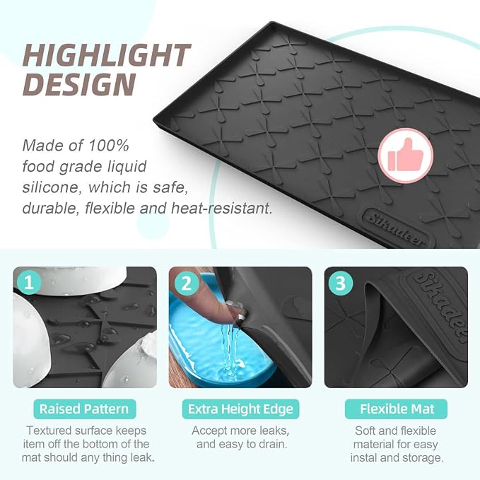 SIKADEER Waterproof Under Sink Mat 46" x 22" Silicone Mat Cabinet Protector | Heavy Duty Deep Drip Tray, Extra Thick Non Slip Liner for Kitchen & Bathroom, Pets, Organizer, Storage, Boots, Home Essential