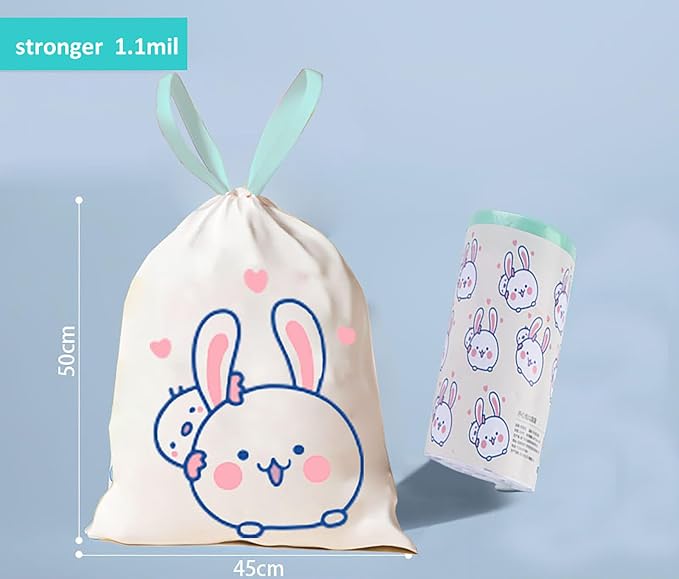 75 Counts 4 Gallon Trash Bags - 1.1 Mil Thick Drawstring small trash Bags for Bathroom, Kitchen, Bedroom, Office Toilet Home (White-Light blue, 75Counts)