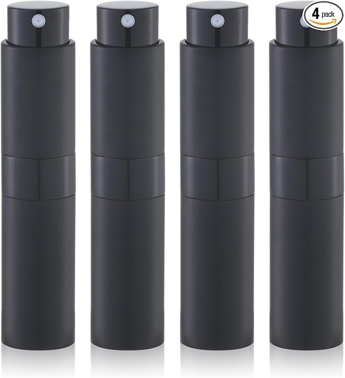 Lulupack Travel Perfume Bottle Refillable - Cologne Spray Atomizer Mini - Small Travel Size Sprayer Empty for Refill Sample Container - Portable Fragrance Decant Dispenser for Men Women 8ml 4PCS Black