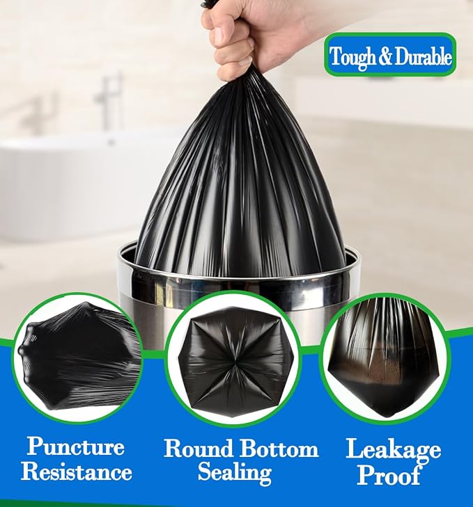 Hommaly 1 Gallon (Fit 1-1.2 Gal)200 pcs Small Black Trash Bags, Strong 1.2 Gallon Garbage Bags,Bathroom Trash Can Bin Liners,Mini Plastic Bags for Office,Waste Basket Liner,Fit 4.5,6 Liters-Black