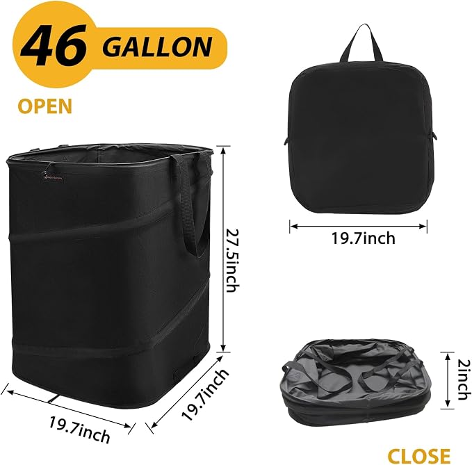 YUDI & GARDEN 46 Gallon Square Collapsible Yard Waste Bin | Collapsible Trash Can for Collecting Weeds, Leaf, Yard and Party Waste