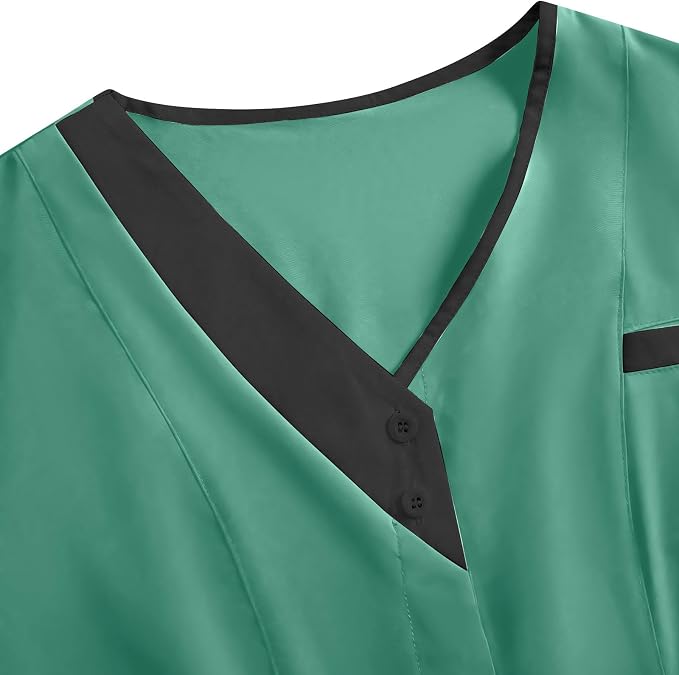 2026 Housekeeping Uniform Cleaning Uniforms - Button V Neck Top & Pants with Multi Pockets - Scrubs for Women