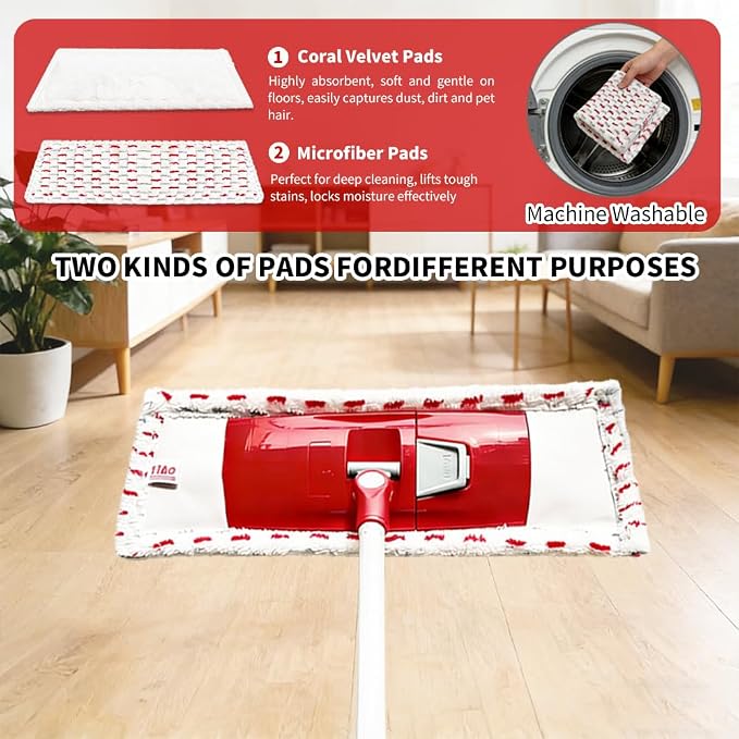 Microfiber Flat Mop for Floor Cleaning, 360° Rotating Hardwood Mop with 2 Reusable Washable Pads, Wet Dry Dust Mop with Coated Iron Handle, Lazy Cleaning Tool for Baseboard Wall Wood Tile Floors