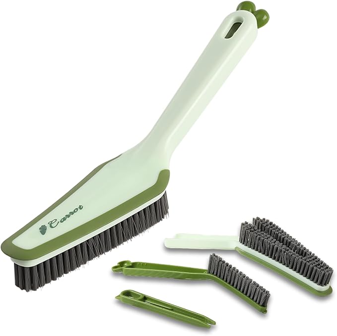 3-in-1 Detail Cleaning Brush, Crevice Grout Brush, Green | Detachable Design Converts Between a Narrow Crevice Brush and Surface Scrubber, Ergonomic Grip & Hard Bristles for Deep Clean