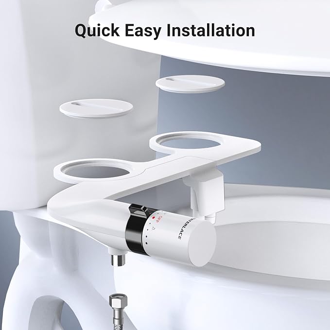 Bidet Attachment for Toilet Seat Sprayer - Non Electric Dual Nozzle with Cold Water - Self Cleaning Toilets Bathroom Spray for Butt Wash - Easy Slim Adjustable Pressure Control Rv Bidets Gifts