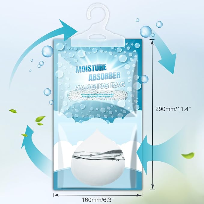 12 Pack Hanging Closet Dehumidifier Bags Moisture Absorbers for Cars | Fragrance Free Leakproof Moisture Absorbing Bags for Closet, Bathroom Basement RV, Eliminates Odors for Fresher, Cleaner Air