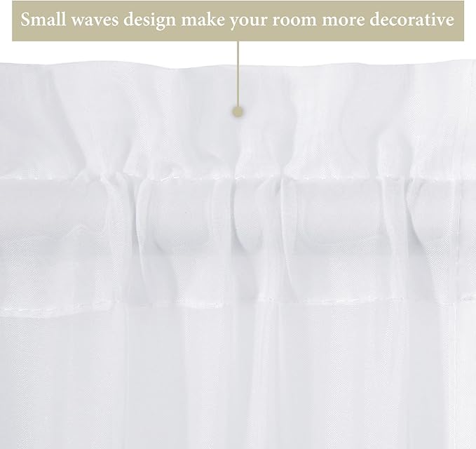 MIULEE White 54 Wide and 63 Inches Length French Door Sheer Curtains | Light Filtering Window Treatment, 2 Tiebacks, Front Back Patio Glass Door, Set of 2