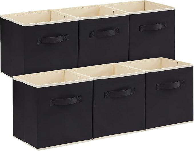 Lifewit Storage Cubes, 13 Inch Organizer Bins, 36L Black, 6 Packs | Foldable Decorative Fabric Storage Baskets for Organizing Home Organizers with Handles for Shelves, Closet