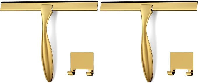 HIWARE All-Purpose Shower Squeegee for Shower Doors, Bathroom, Window and Car Glass - Brass, Stainless Steel, 10 Inches (Pack of 2)