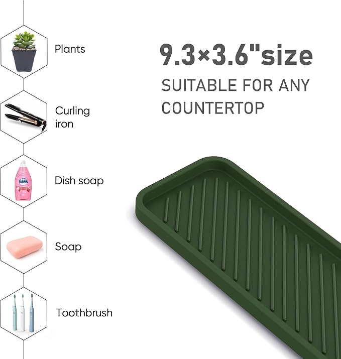 Silicone Sponge Holder, Kitchen Sink Organizer Tray（Green） | Sponge Caddy Dish Soap Holder, Scrubber, Soap Dispenser, Scouring Pad