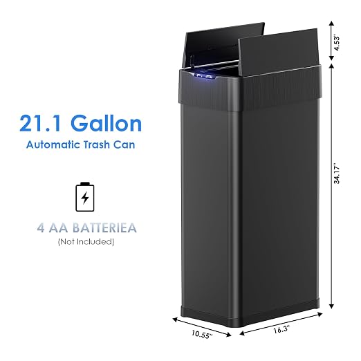 Automatic Trash Can, 21.1 Gallon Touchless Motion Sensor Trash Bin | Smart Garbage Can with Soft-Close Lid, Bag Retainer Ring and Display Light,for Kitchen,Living Room Office (Black, 80L)