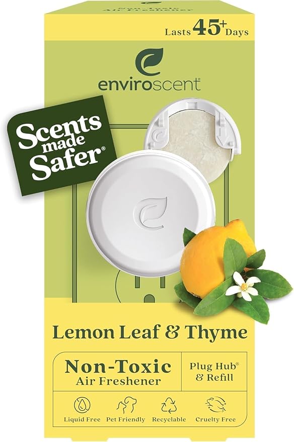 Enviroscent Non-Toxic* Air Freshener Plug-In Plug Hub® Kit for Home, 1 Pack | Non-Toxic* Air Freshener w/ Lemon Leaf & Thyme Scent | Fits Standard Outlets for Daily Use | Pet-Friendly w/ Paper Refill