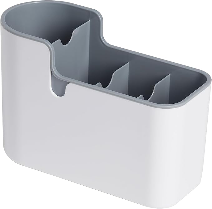 Amazon Basics Countertop & Wall Organization for Utensils, Space-Saving, Divided Compartments, White & Grey
