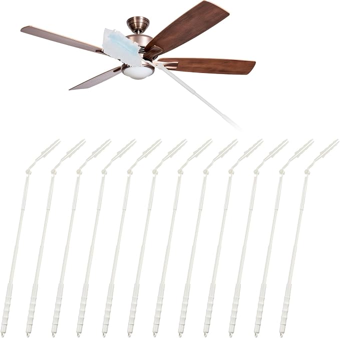 Colingmill 12 Pcs 3 ft Replacement Handles Compatible with Duster Refills | For Ceiling Fans, Blinds, Shelves, Windows, Long Extended Handle Only, White, Foldable, Durable PET, 270° Rotating Head