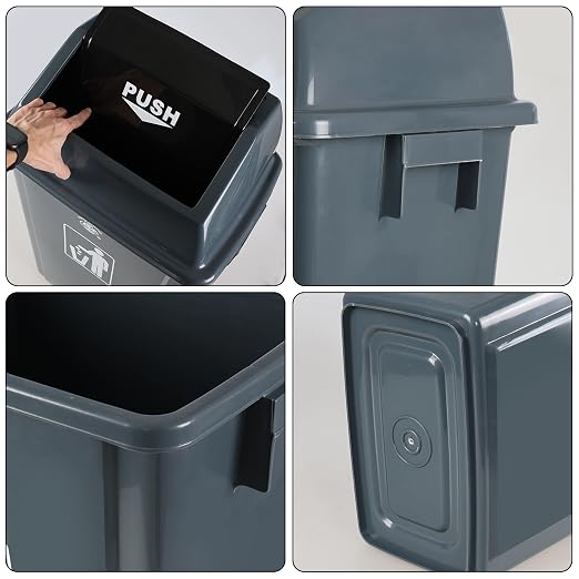 4-Pack 18 Gallon Swing-Top Trash Can, Plastic Garbage Bin | Large Kitchen Wastebasket, Swing Lid, Durable Plastic, Space-Saving Design, Gray